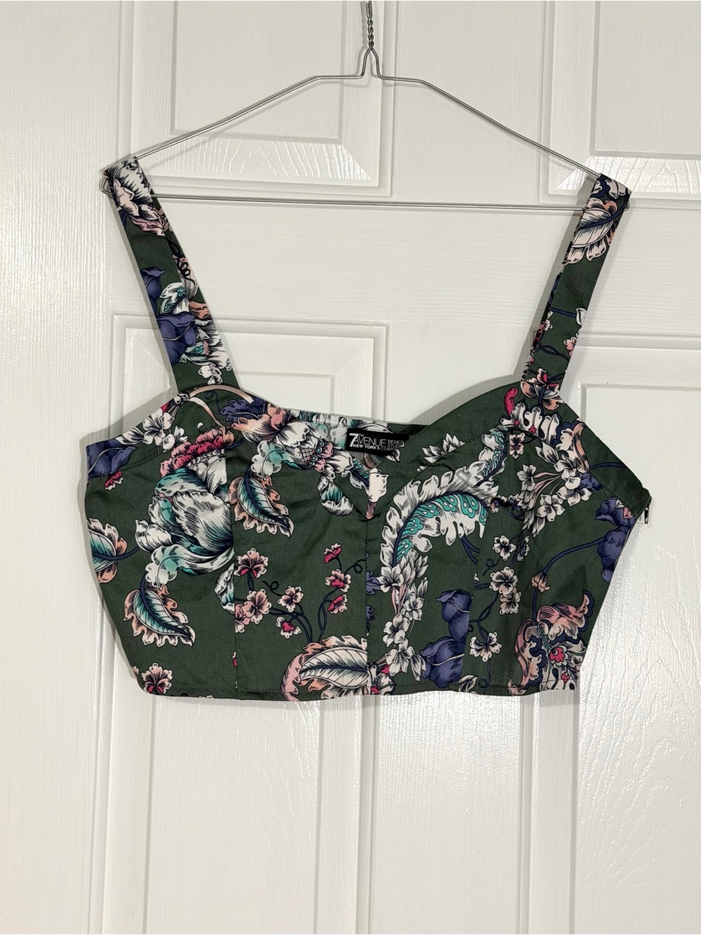NY&Co. Dark Green Floral Crop Top Medium